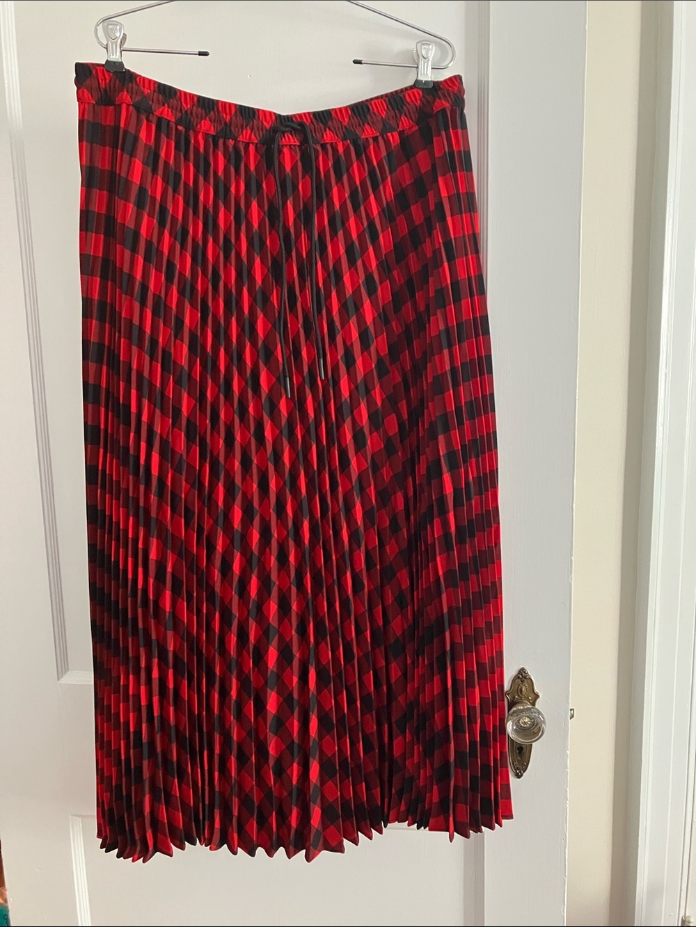 Woolrich Red and Black Pleated Midi Skirt